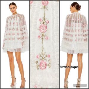 Mac Duggal 8031 Embroidered Flare Sleeve Embroidered Mini Dress
